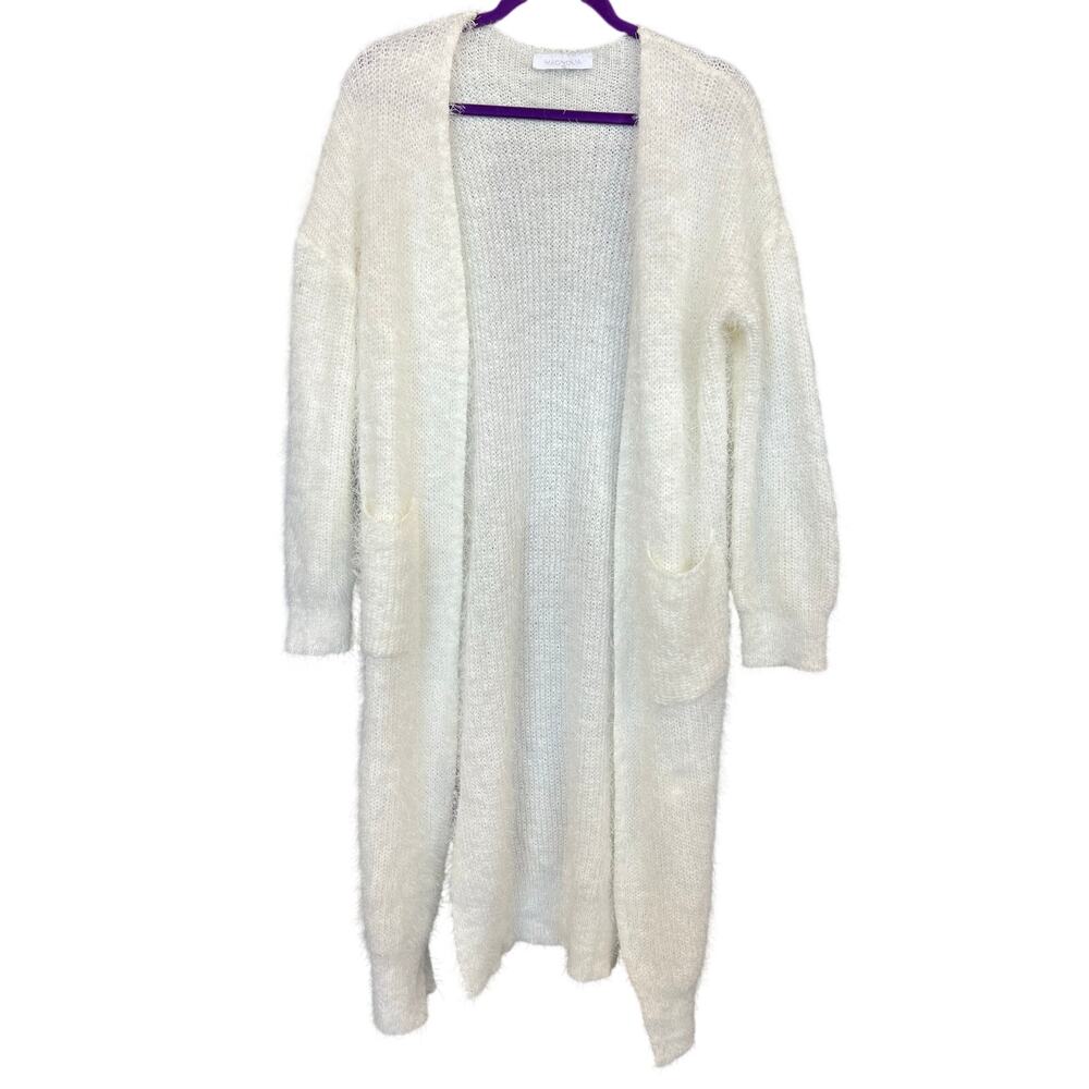Magnolia Ivory Plush Long Open Knit Cardigan Size Medium